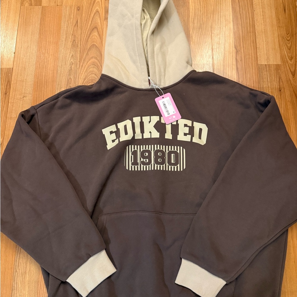 Edikted Brown Hoodie with Cream Accents